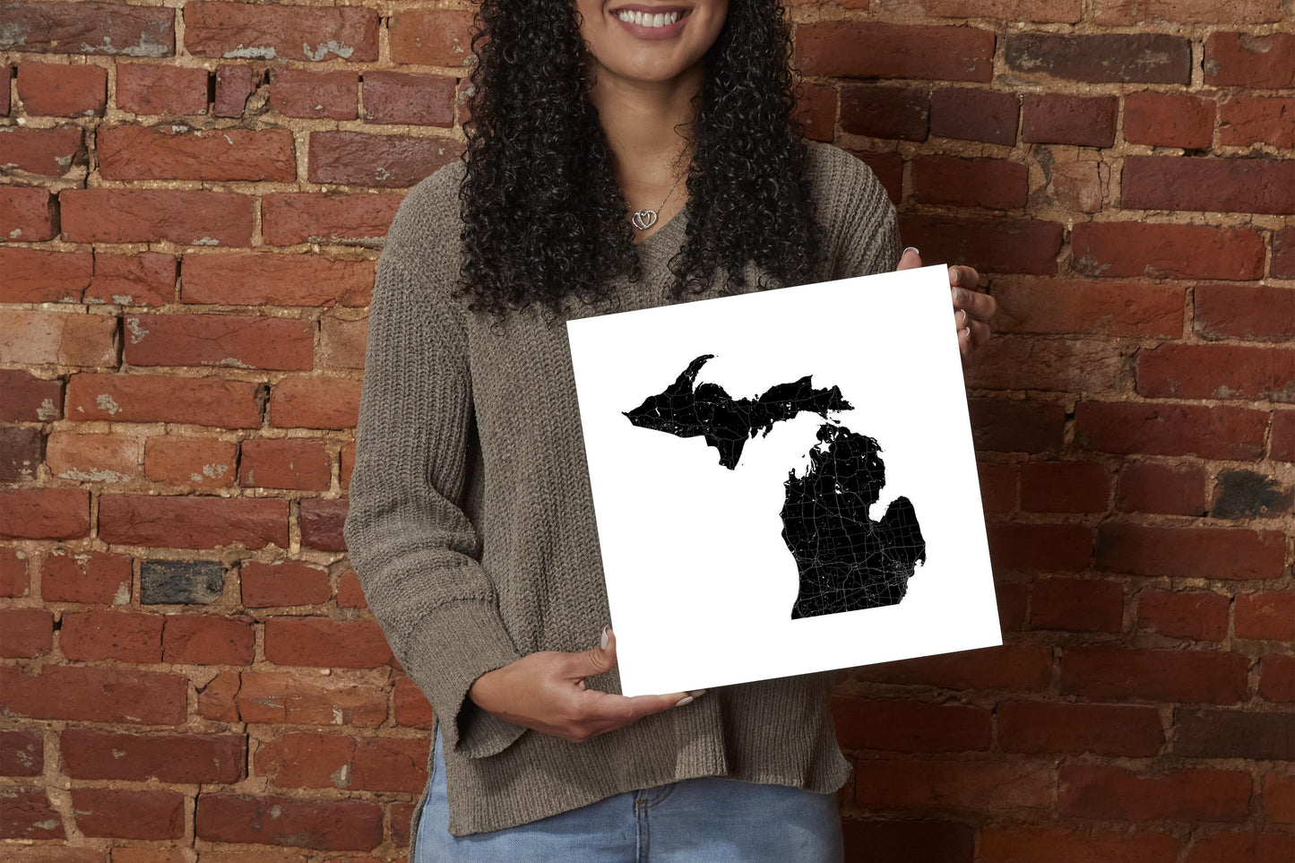 Minimalistic B&W Michigan Map Petoskey Star | Wood Sign | Eaches | Min 2