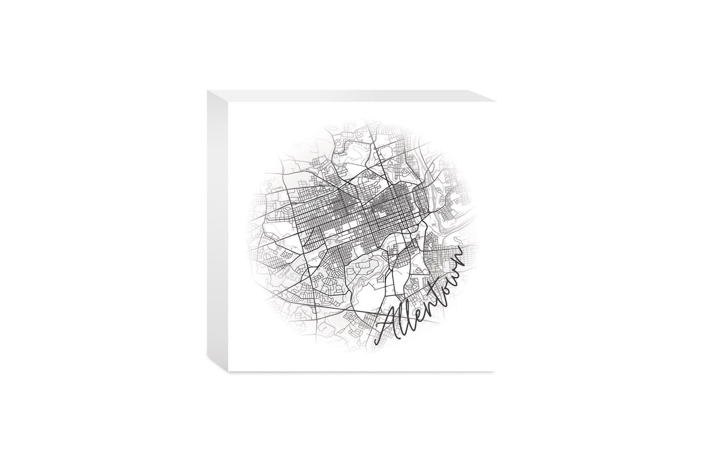 Minimalistic B&W Pennsylvania Allentown Circle Map | Wood Block | Eaches | Min 4