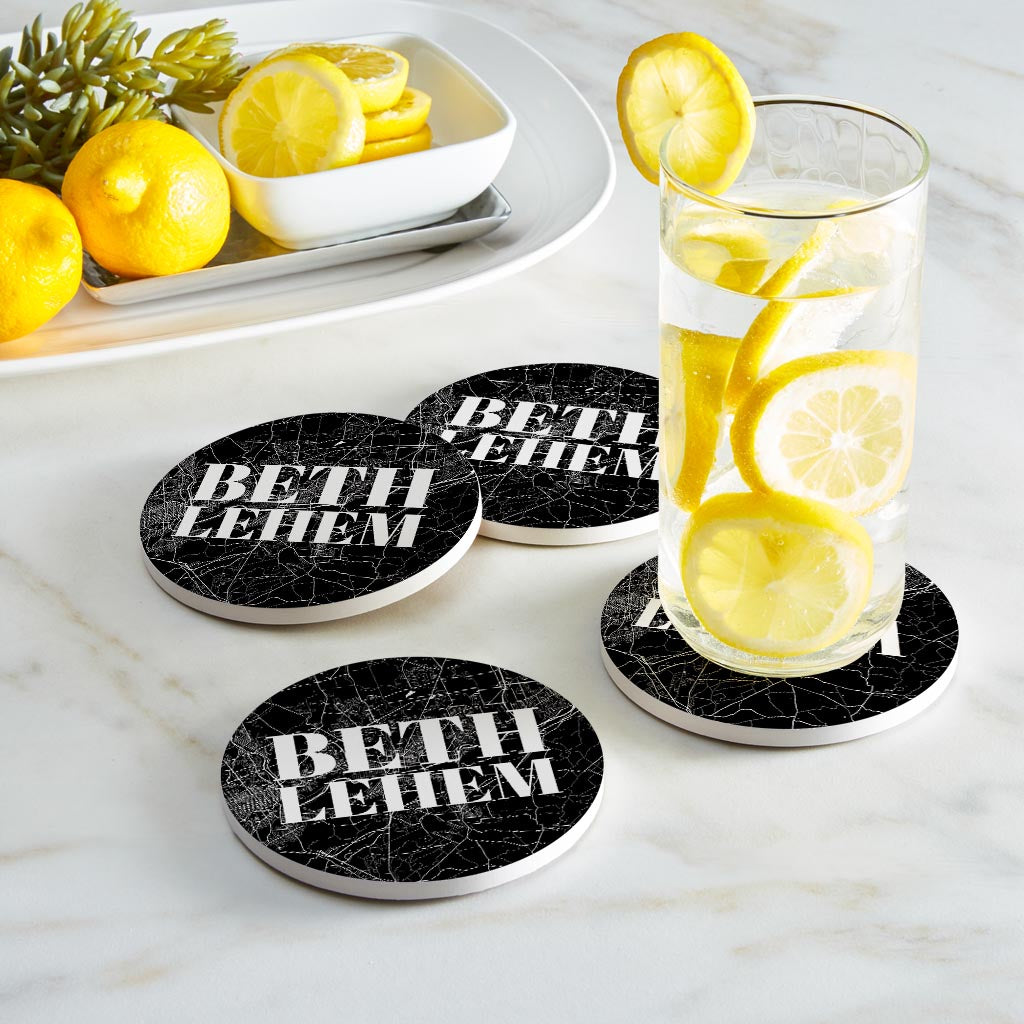 Minimalistic B&W Pennsylvania Bethlehem Map | Absorbent Coasters | Set of 4 | Min 2