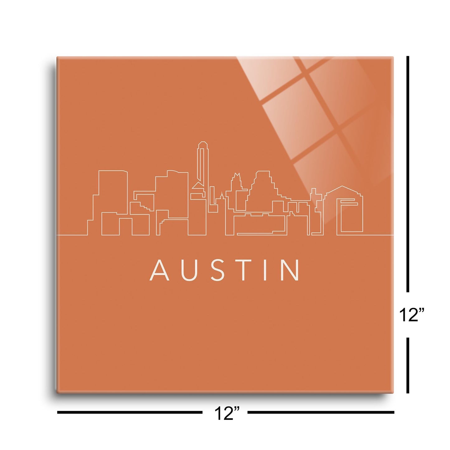 Modern Minimalist Texas Austin Skyline | Hi-Def Glass Art | Eaches | Min 1