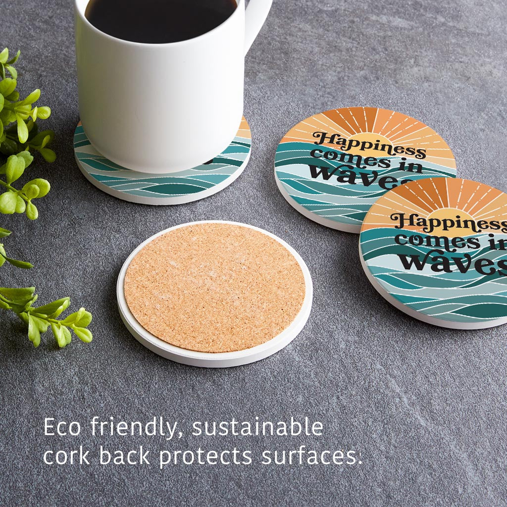 Happiness Comes In Waves| Absorbent Coasters | Set of 4 | Min 2