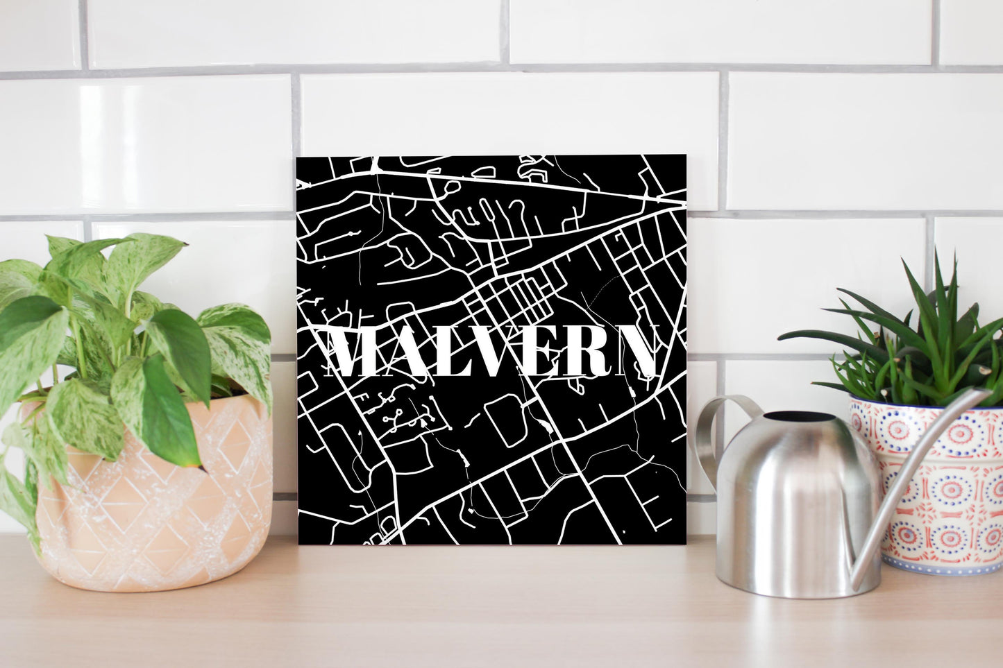 Minimalistic B&W Pennsylvania Malvern Map | Wood Sign | Eaches | Min 2