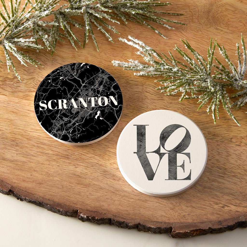 Minimalistic B&W Pennsylvania Scranton Map Love| Absorbent Car Coasters | Set of 2 | Min 4