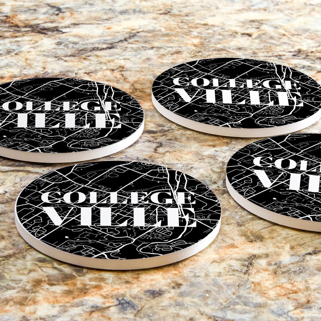 Minimalistic B&W Pennsylvania Collegeville Map | Absorbent Coasters | Set of 4 | Min 2