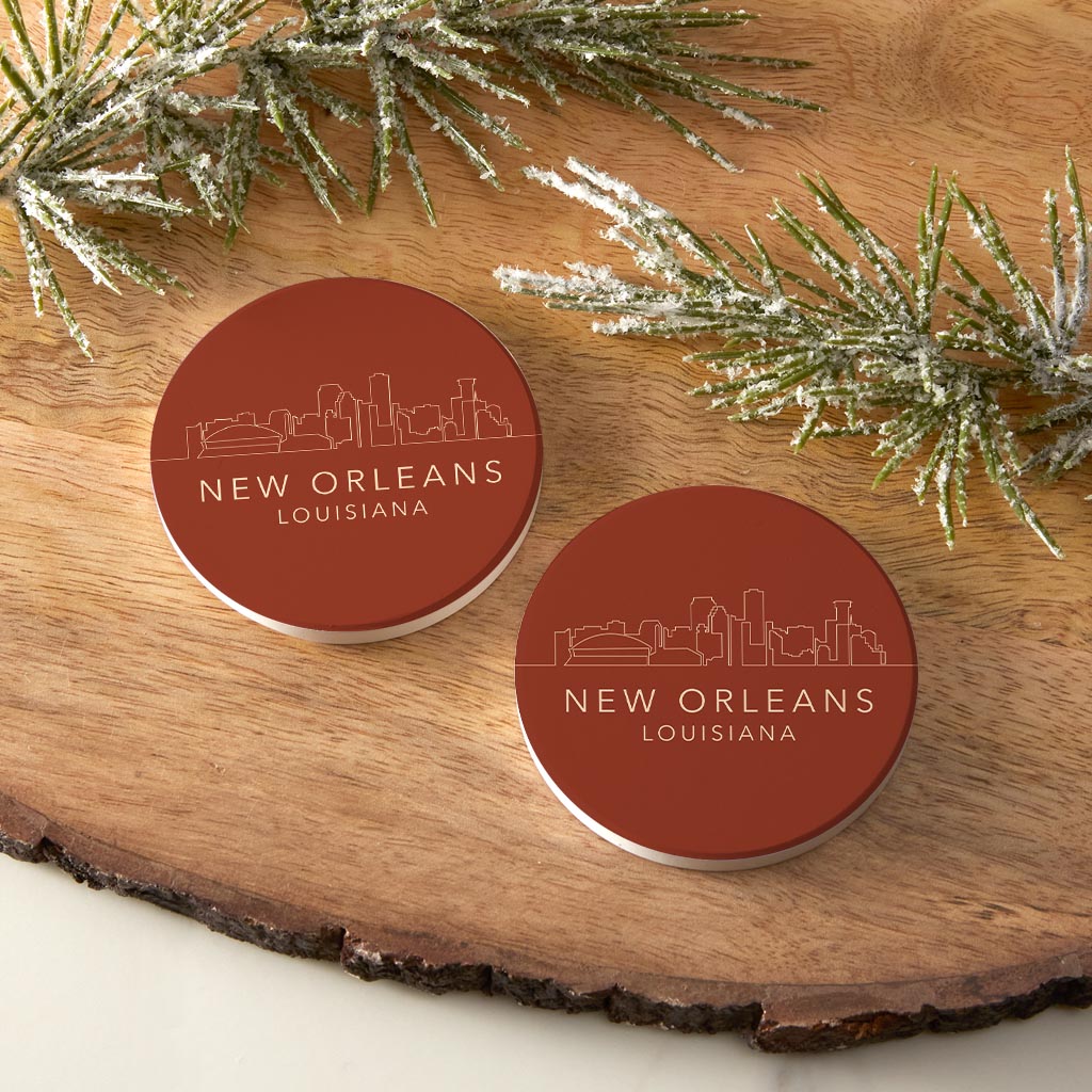 Louisiana Colorful New Orleans Skyline | Absorbent Car Coasters | Set of 2 | Min 4