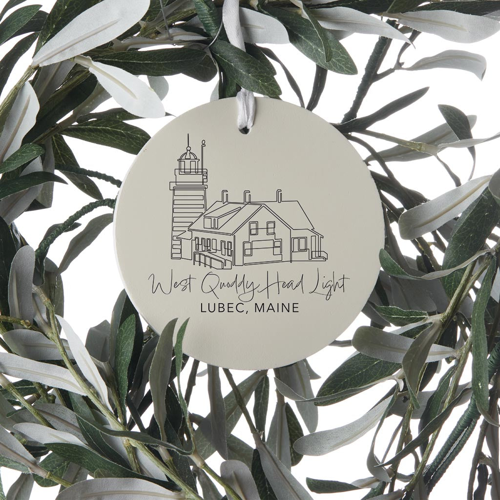 Cream West Quoddy Head Light | Wood Ornament | Eaches | Min 6
