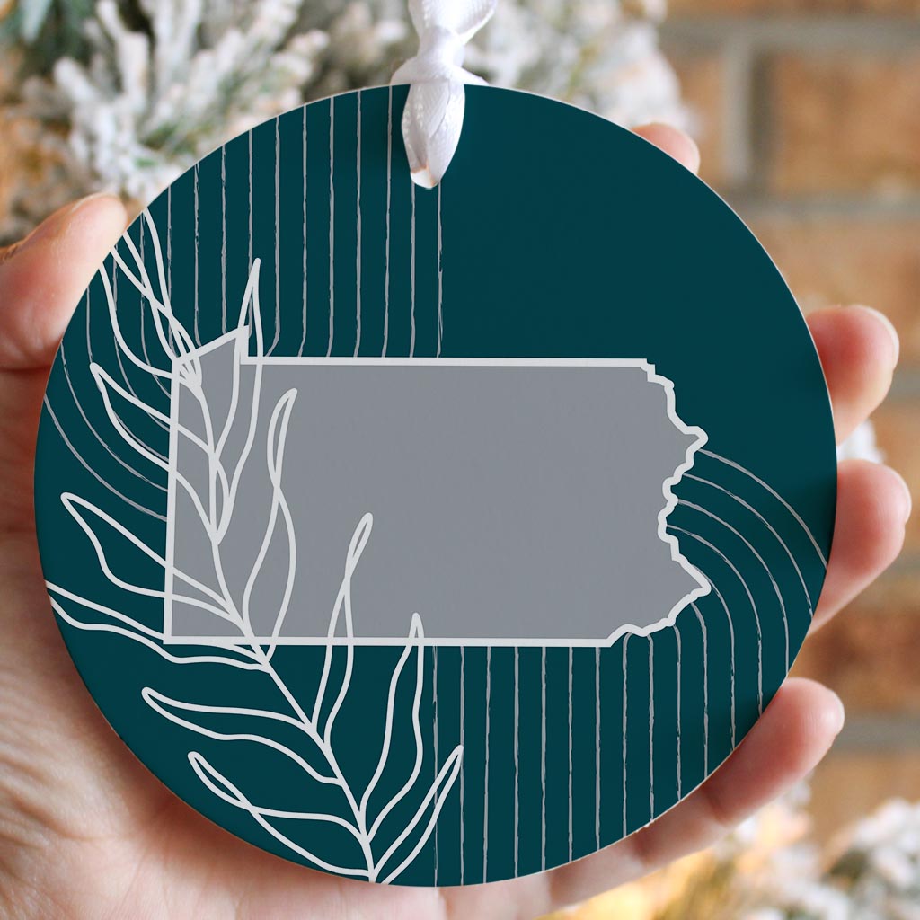 Modern Minimalist Pennsylvania Shape With Leaf| Wood Ornament | Eaches | Min 6