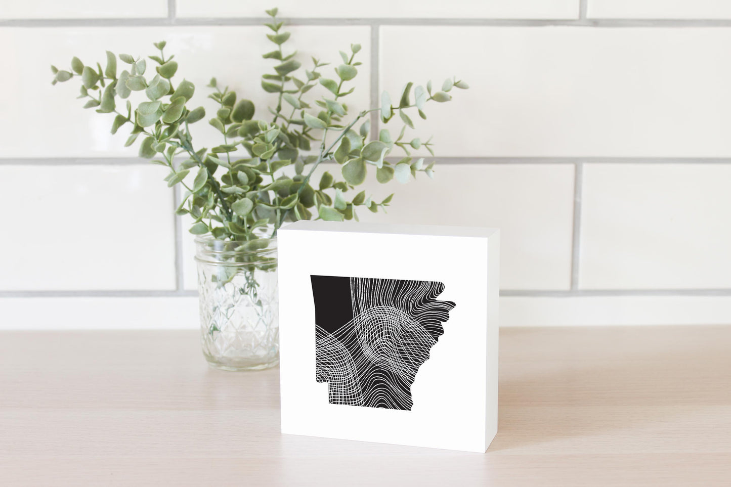 B&W Minimalist Arkansas Fluid Lines | Wood Block | Eaches | Min 4