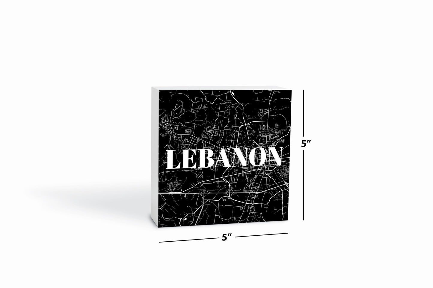 Minimalist B&W Tennessee Lebanon Map | Wood Block | Eaches | Min 4