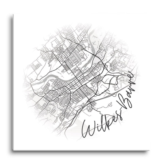 Minimalistic B&W Pennsylvania Wilkes Barre Circle Map | Hi-Def Glass Art | Eaches | Min 1