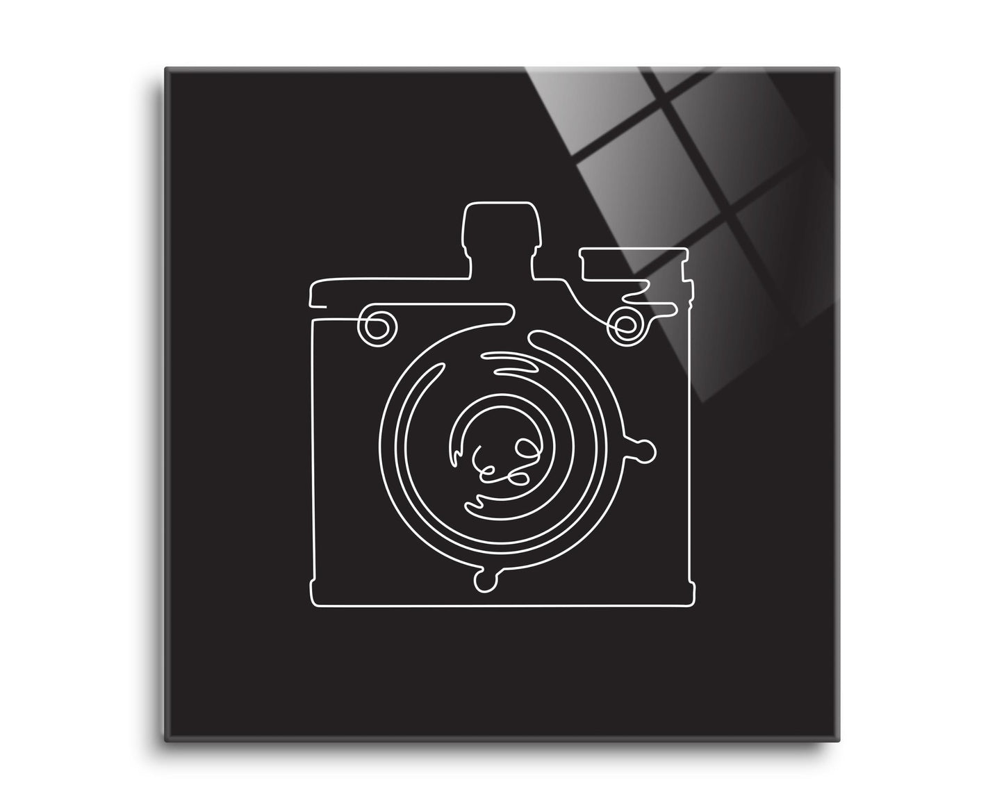 Vintage Camera Line Drawing On Black| Hi-Def Glass Art | Eaches | Min 2