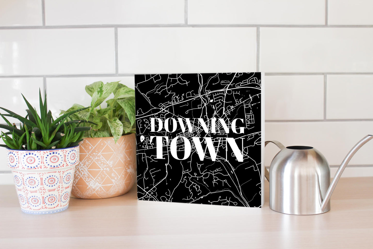 Minimalistic B&W Pennsylvania Downingtown Map | Wood Block | Eaches | Min 2