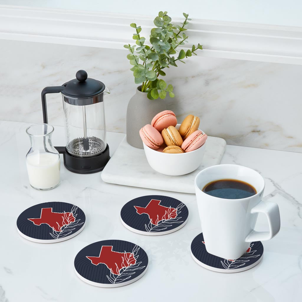 Modern Minimalist Texas Colors Shape Leaf | Absorbent Coasters | Set of 4 | Min 2