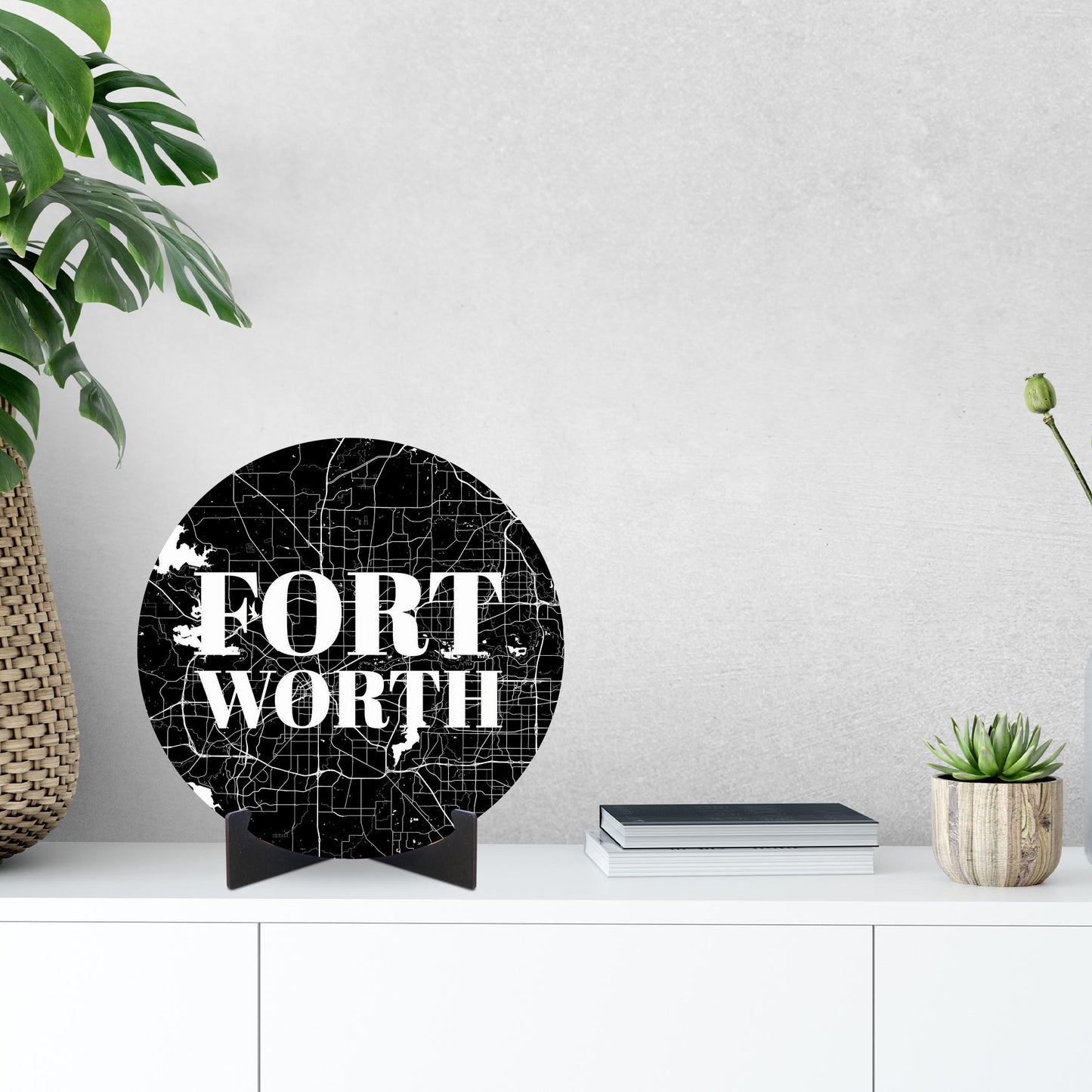 Minimalistic B&W Texas Fort Worth Map | Wood Sign | Eaches | Min 1