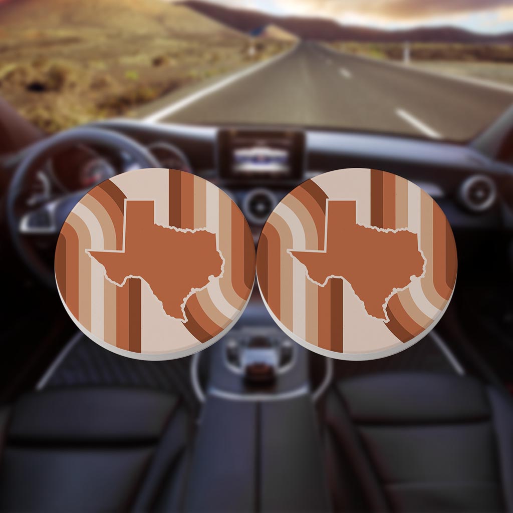Modern Minimalist Texas State Shape Retro Lines | Absorbent Car Coasters | Set of 2 | Min 4