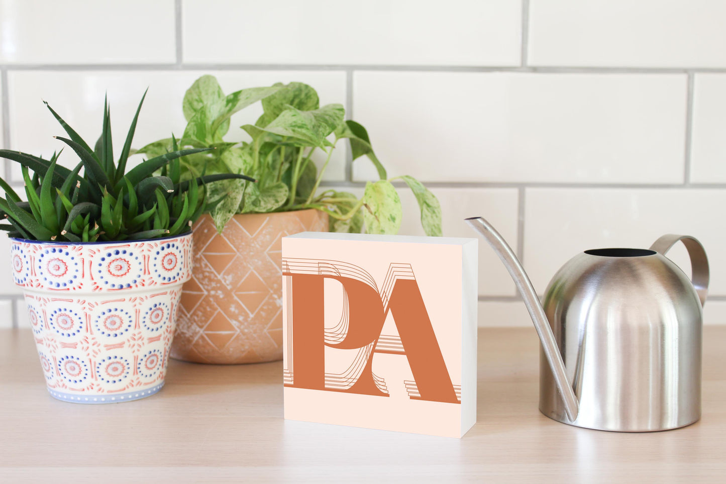 Modern Minimalist Pennsylvania Pa Initials Dark | Wood Block | Eaches | Min 4