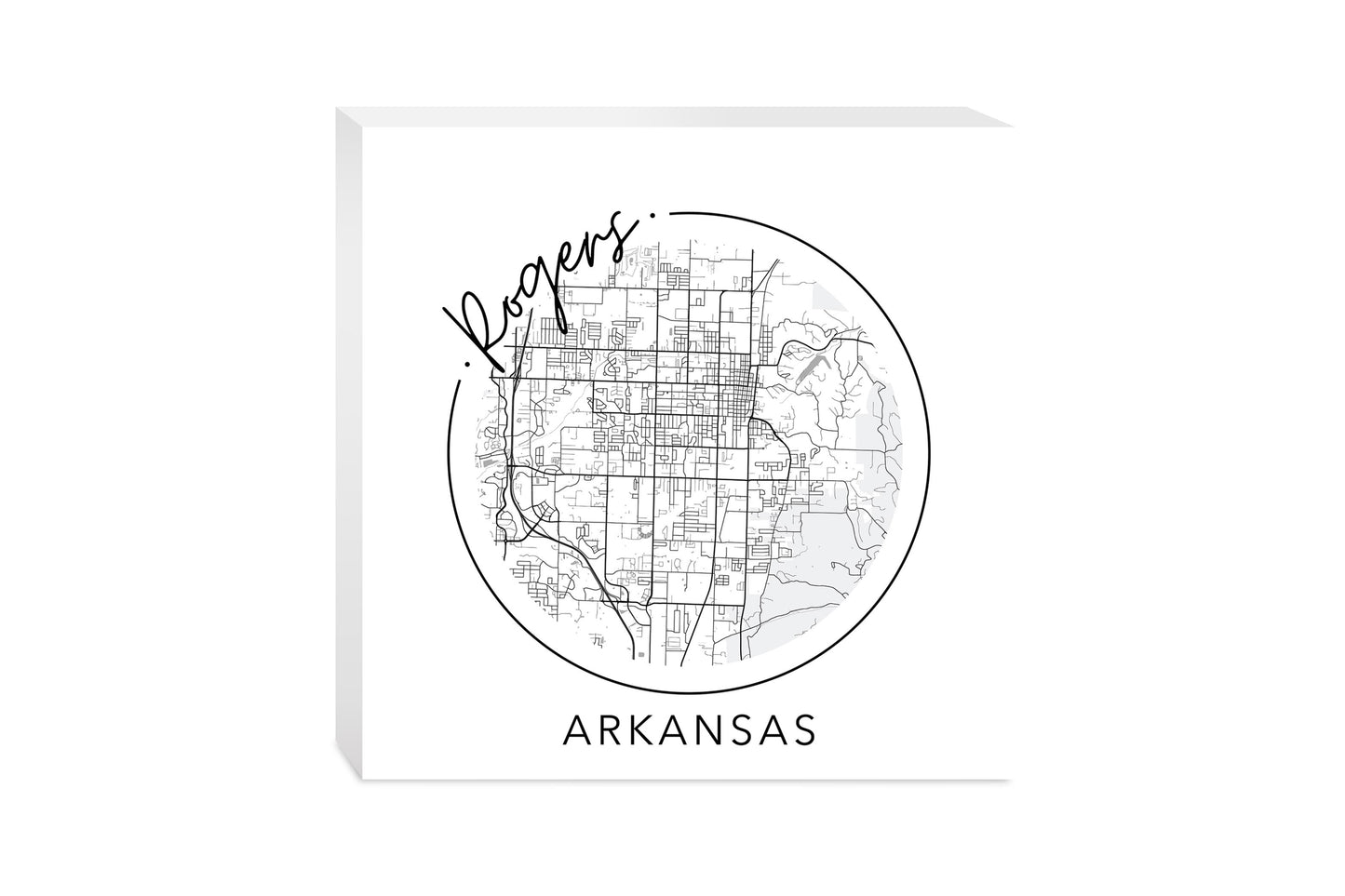 Minimalist B&W Arkansas Rogers Circle Map State | Wood Block | Eaches | Min 2