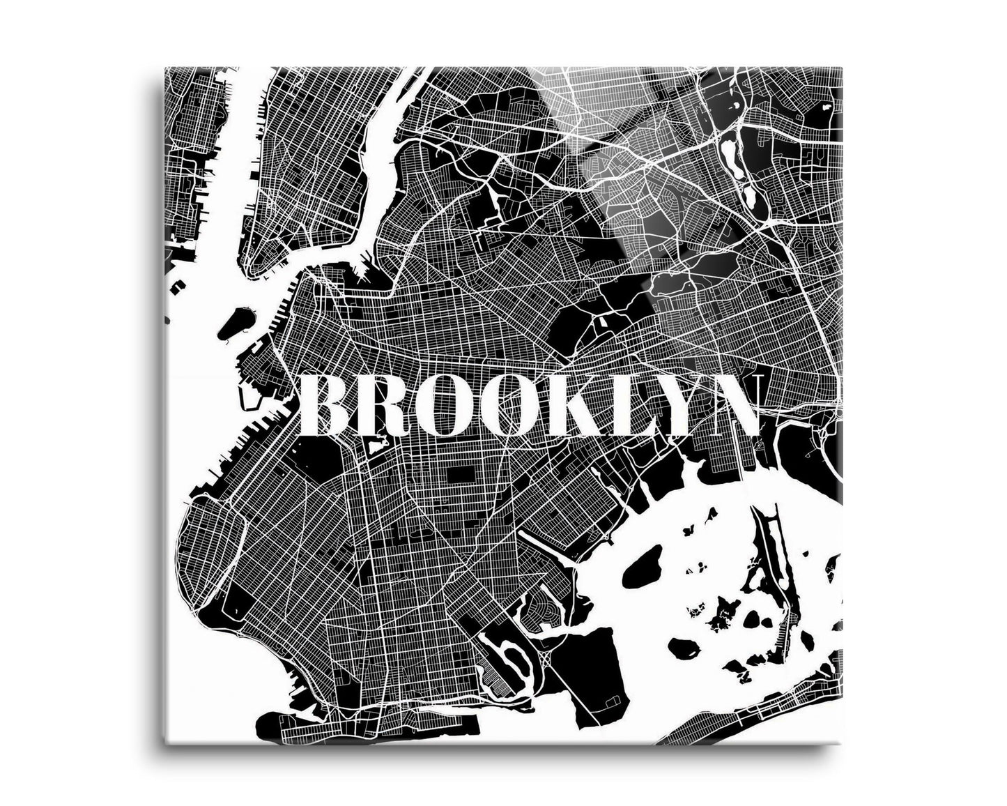 Minimalistic B&W New York Brooklyn Map | Hi-Def Glass Art | Eaches | Min 2
