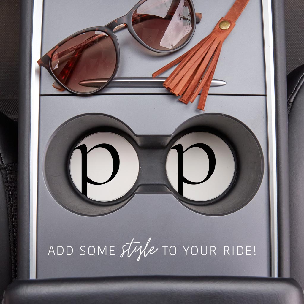 Minimalist Monogram P Circle | Absorbent Car Coasters | Set of 2 | Min 4