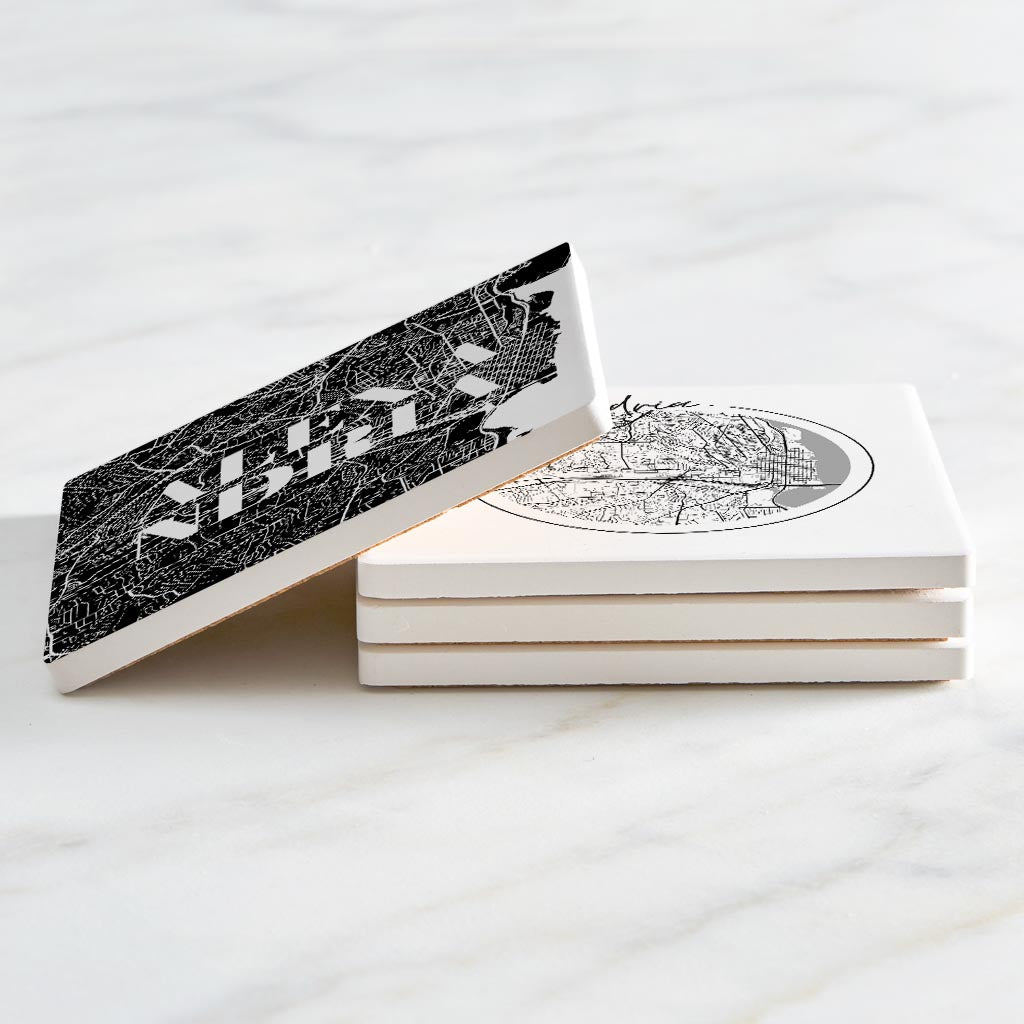 Minimalistic B&W Virginia Alexandria Maps | Absorbent Coasters | Set of 4 | Min 2