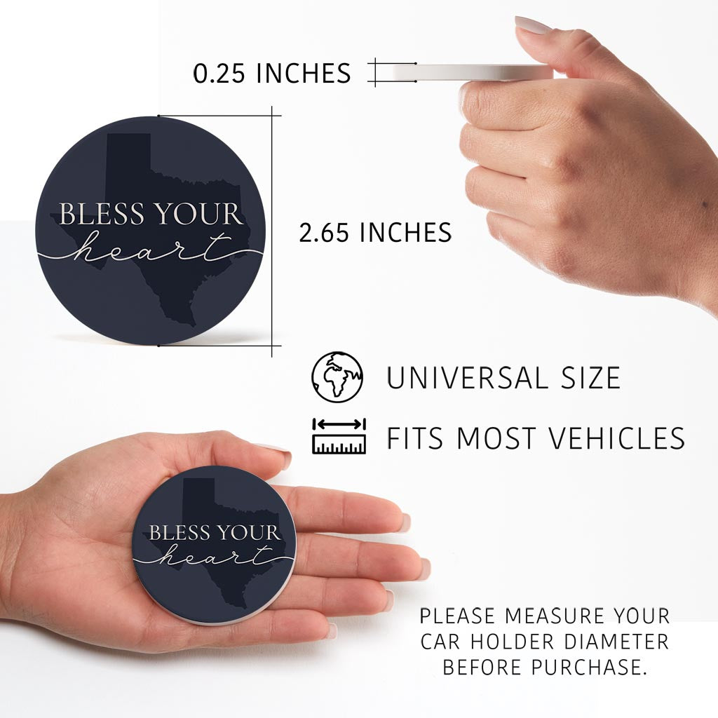 Modern Minimalist Texas Bless Your Heart | Absorbent Car Coasters | Set of 2 | Min 4