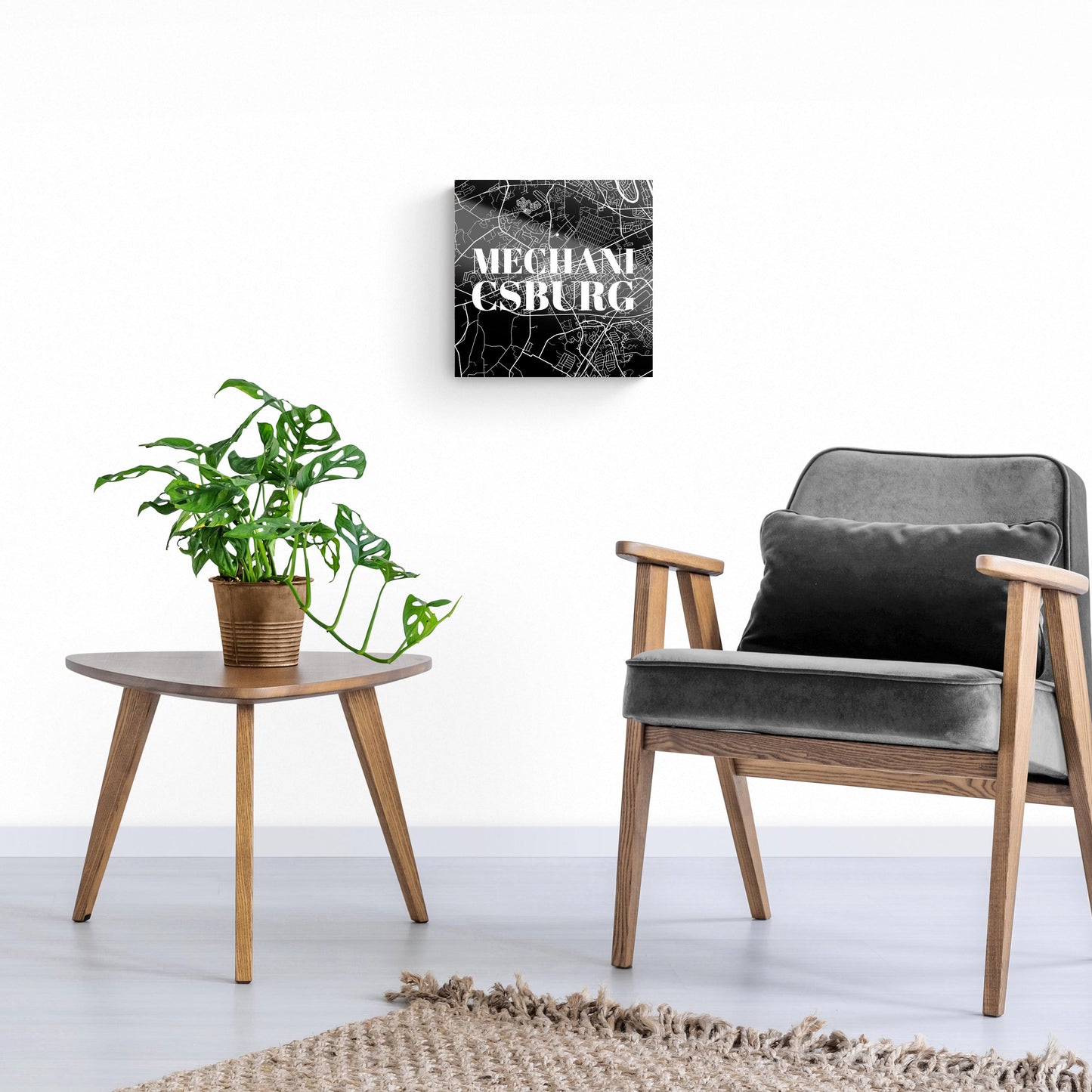 Minimalistic B&W Pennsylvania Mechanicsburg Map | Hi-Def Glass Art | Eaches | Min 1