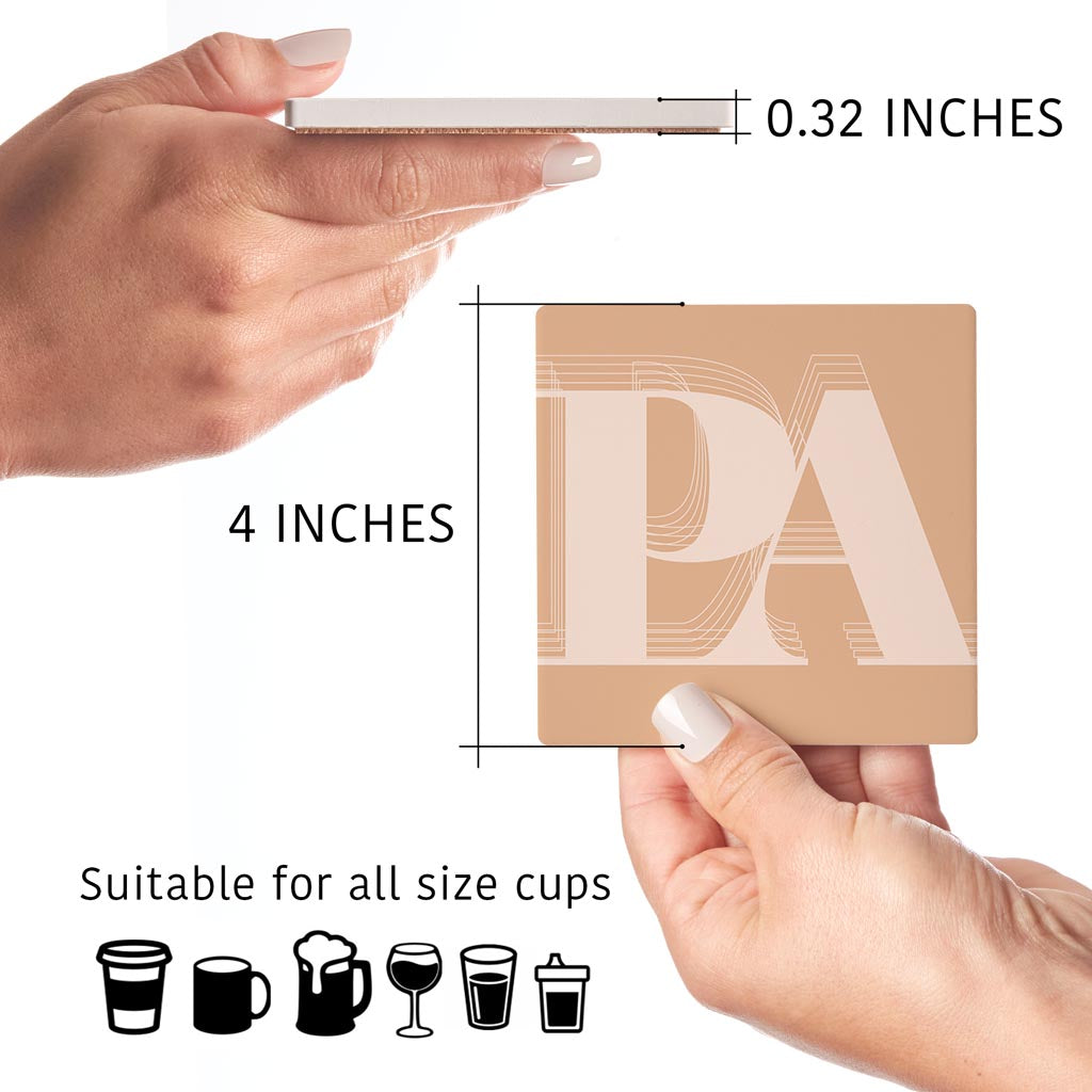 Modern Minimalist Pennsylvania Pa Initials Light | Absorbent Coasters | Set of 4 | Min 2