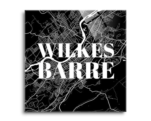 Minimalistic B&W Pennsylvania Wilkes Barre Map | Hi-Def Glass Art | Eaches | Min 2