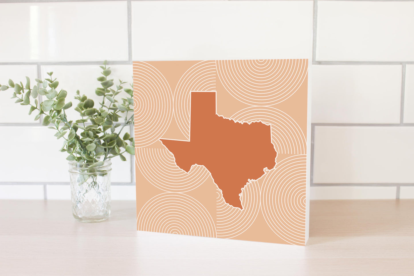 Modern Minimalist Texas State Shape With Pattern | Wood Block | Eaches | Min 2