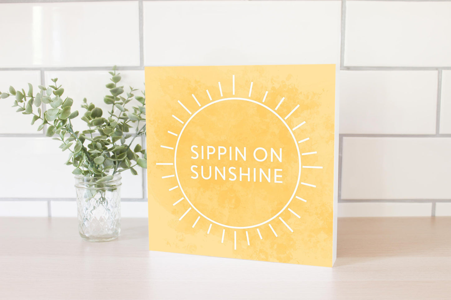 Sippin On Sunshine Yellow | Wood Block | Eaches | Min 2