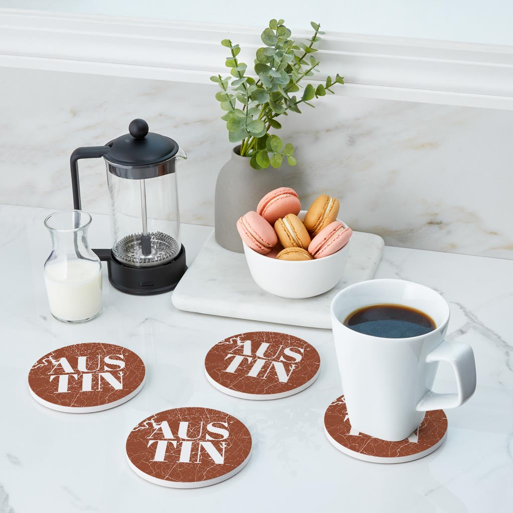 Modern Minimalist Texas Austin Map | Absorbent Coasters | Set of 4 | Min 2