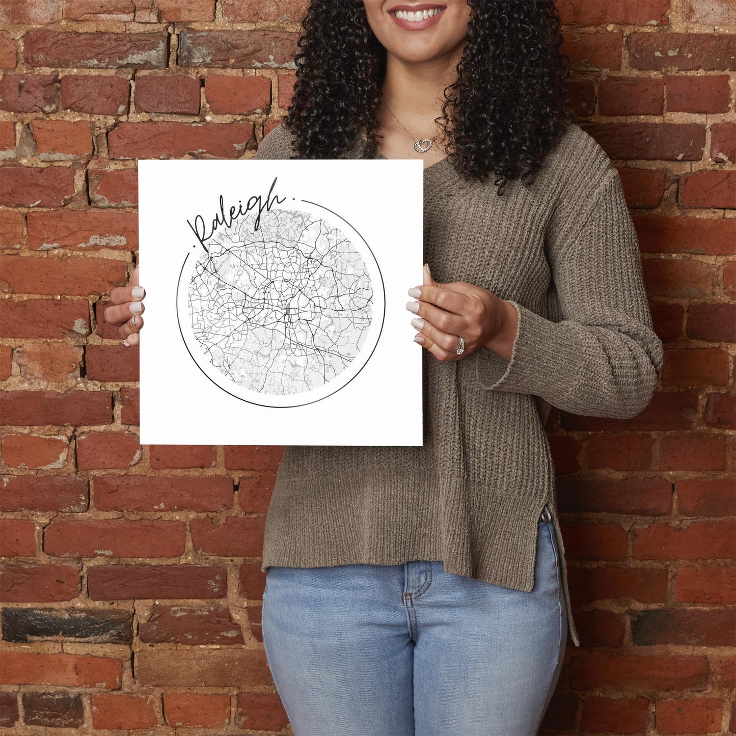Minimalistic B&W North Carolina Raleigh Circle Map | Hi-Def Glass Art | Eaches | Min 1