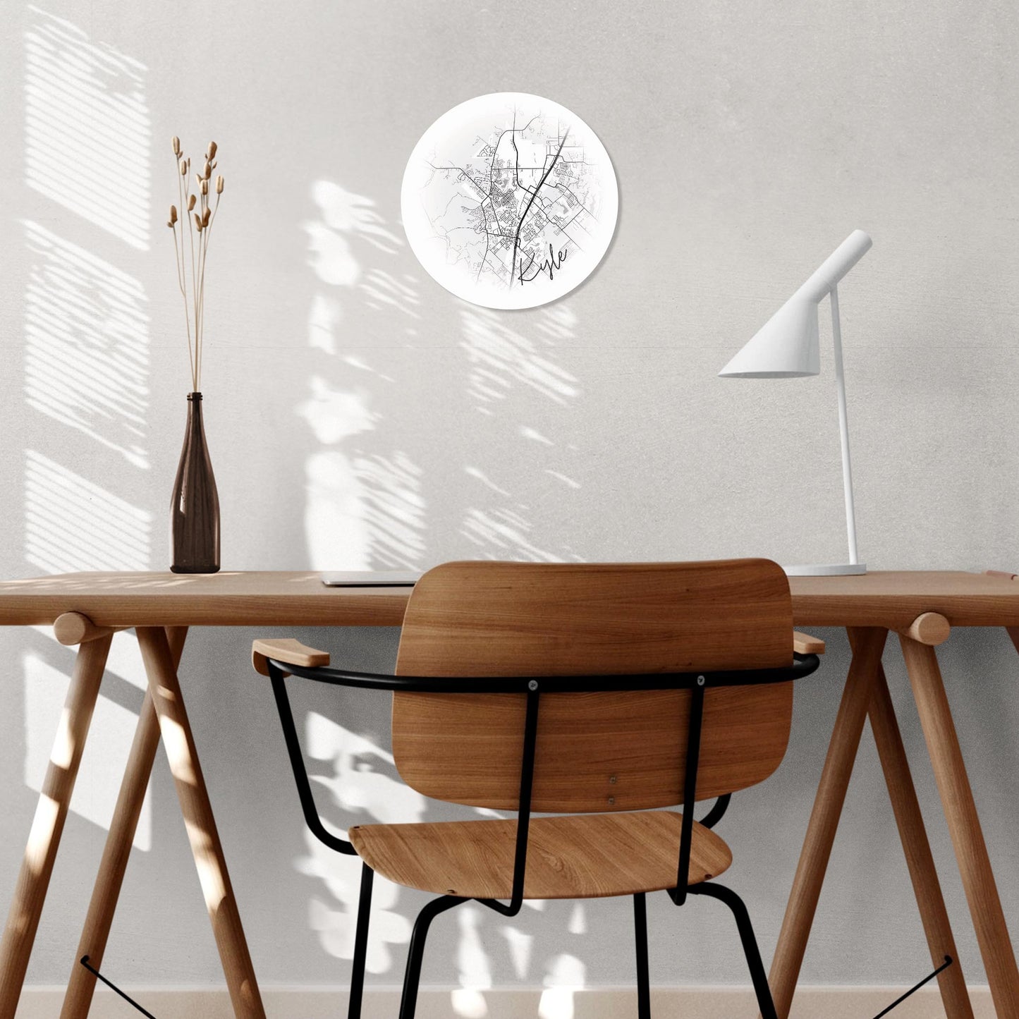 Minimalistic B&W Texas Kyle Circle Map | Wood Sign | Eaches | Min 1