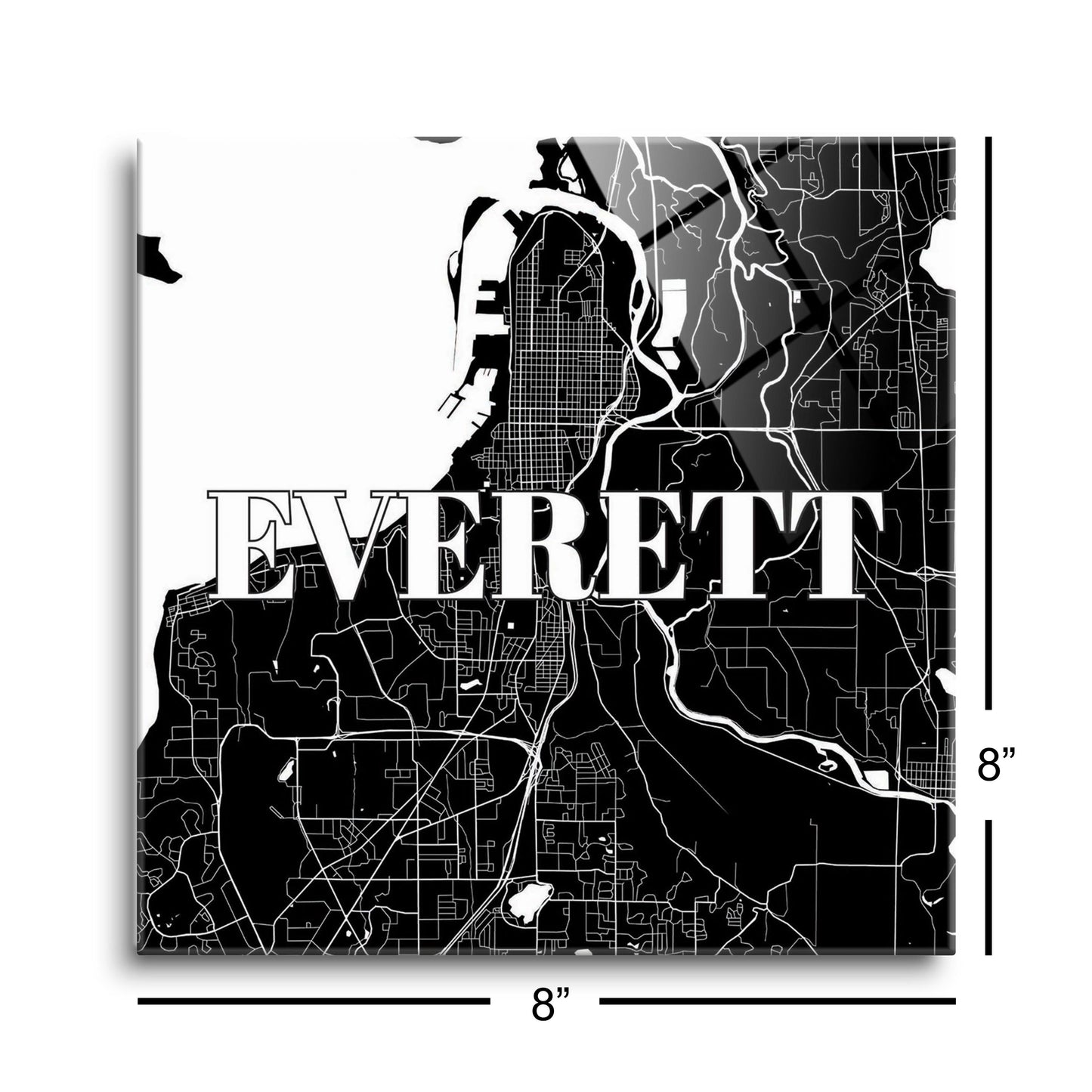 Minimalistic B&W Washington Everett Map | Hi-Def Glass Art | Eaches | Min 2