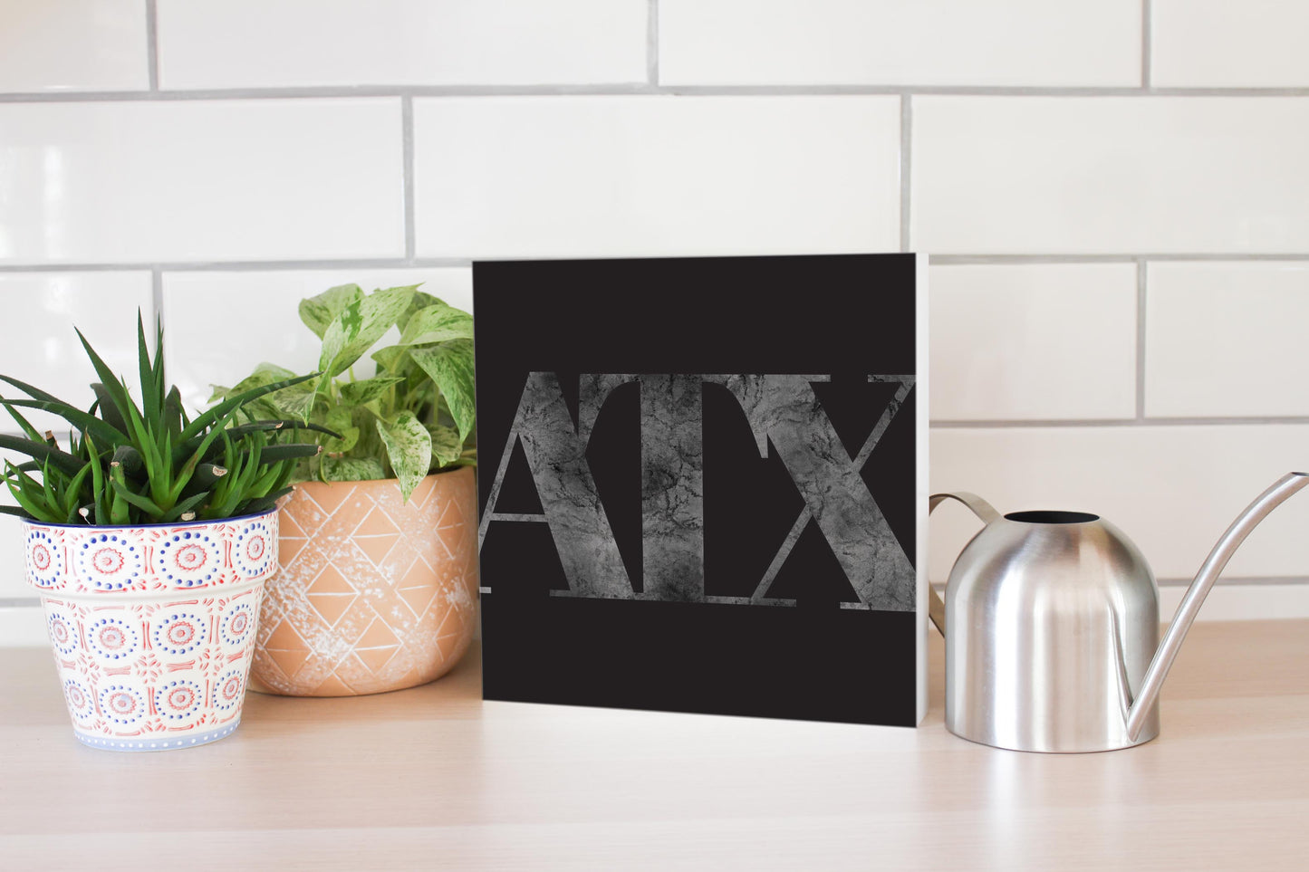 Minimalistic B&W Texas Austin Black Initials | Wood Block | Eaches | Min 2