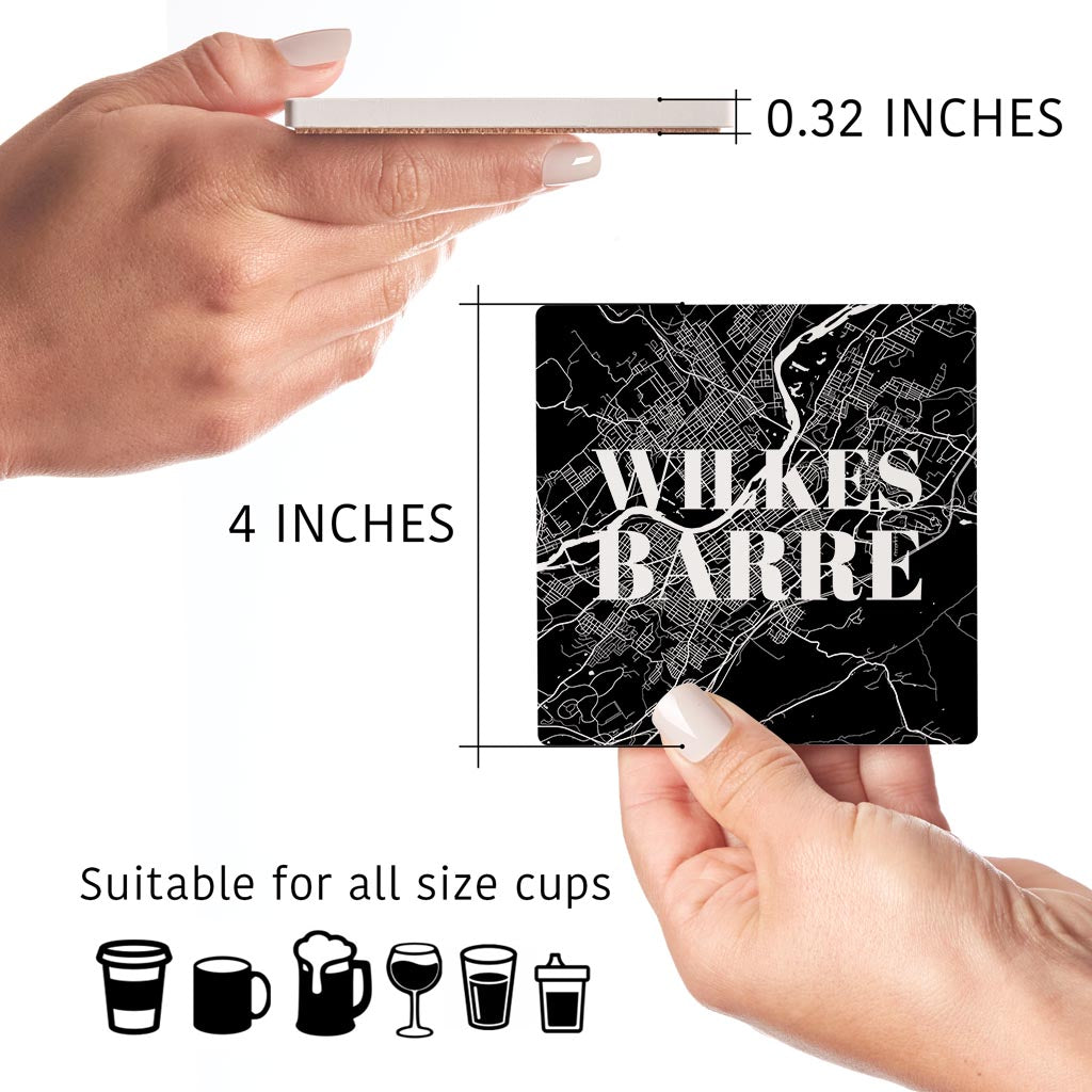 Minimalistic B&W Pennsylvania Wilkes Barre Maps Love | Absorbent Coasters | Set of 4 | Min 2