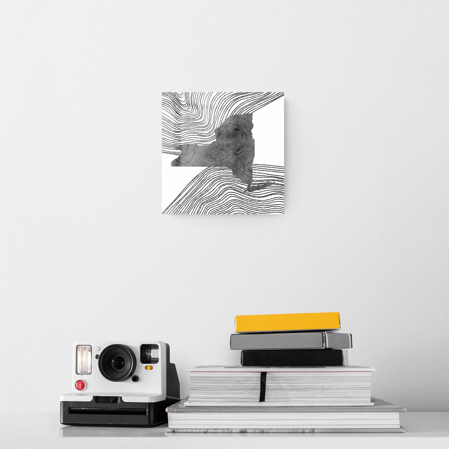 Minimalistic B&W New York State With Fluid Lines | Hi-Def Glass Art | Eaches | Min 2
