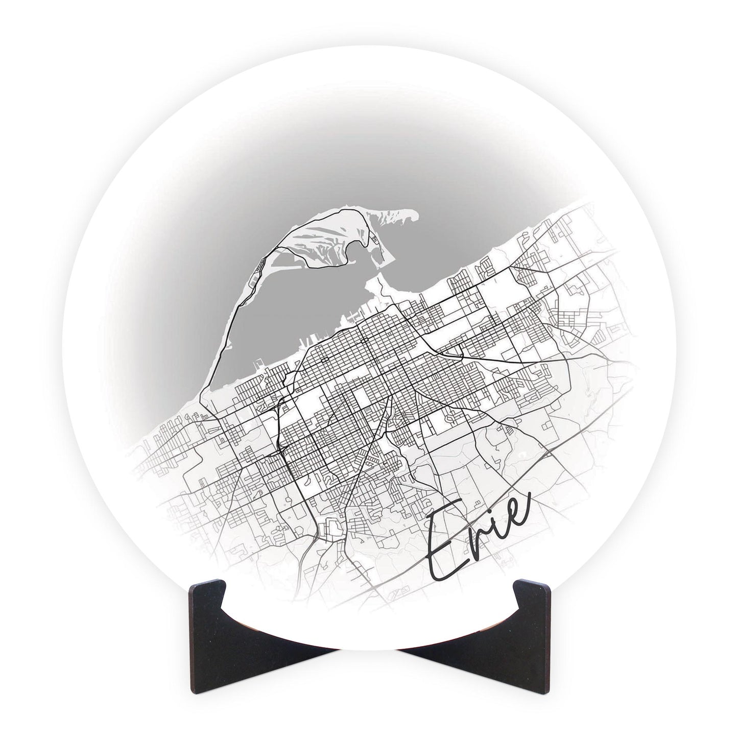 Minimalistic B&W Pennsylvania Erie Circle Map | Wood Sign | Eaches | Min 1