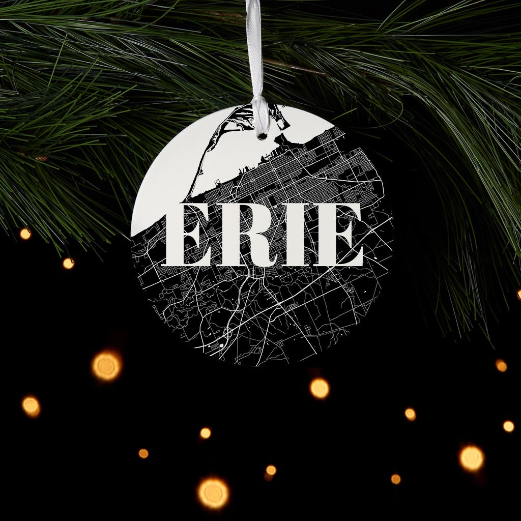 Minimalistic B&W Pennsylvania Erie Map| Wood Ornament | Eaches | Min 6