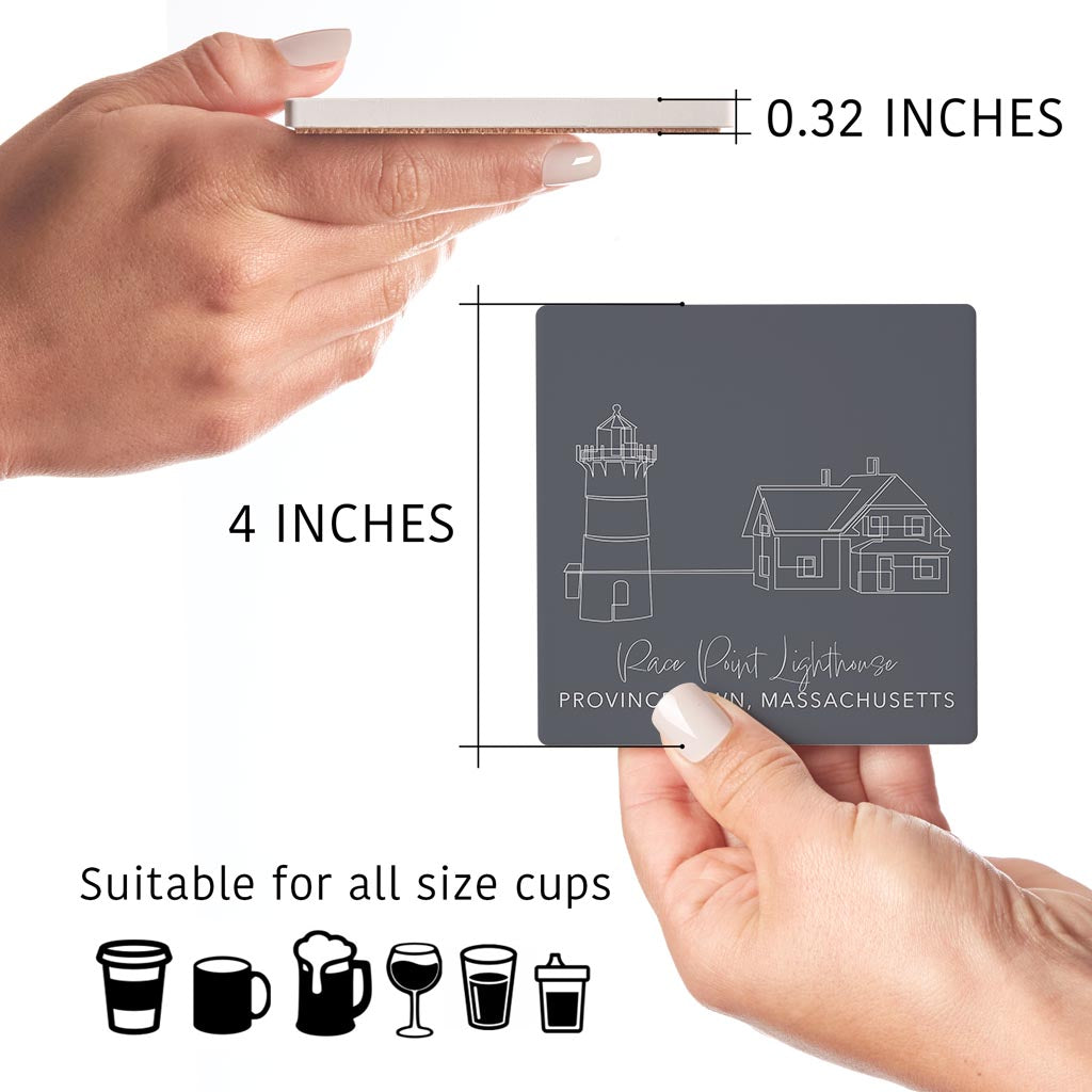 New England Lighthouses Muted Coastal | Absorbent Coasters | Set of 4 | Min 2