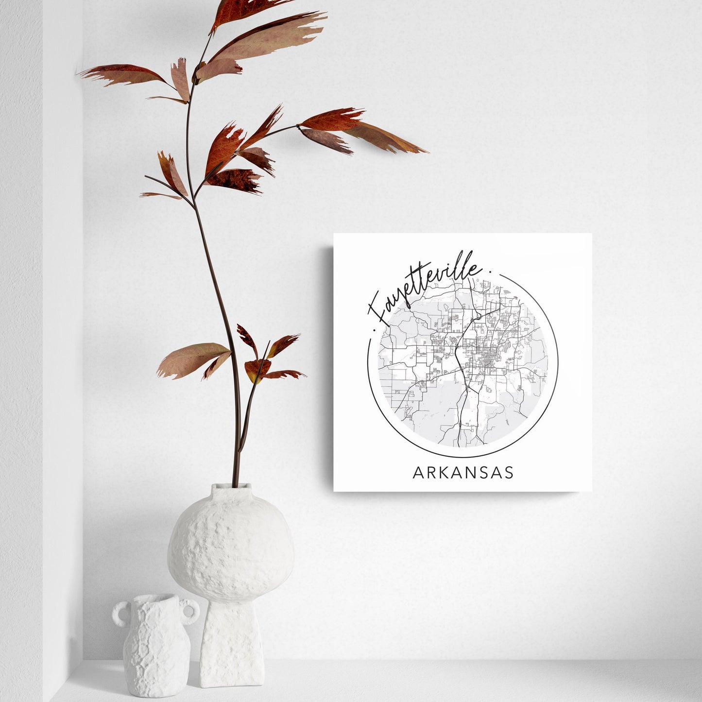 Minimalist B&W Arkansas Fayetteville Circle Map | Hi-Def Glass Art | Eaches | Min 2
