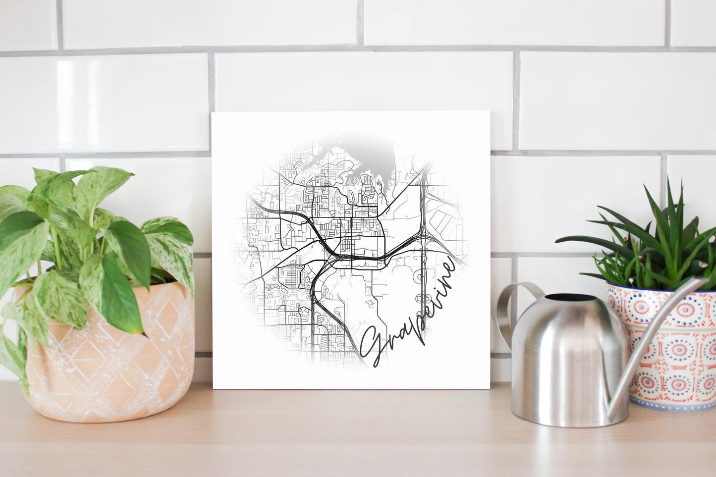 Minimalistic B&W Texas Grapevine Circle Map | Wood Sign | Eaches | Min 2
