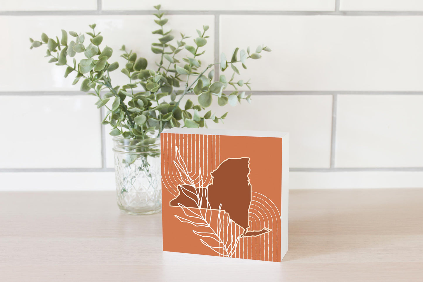 Modern Minimalist New York Shape And Leaf | Wood Block | Eaches | Min 4