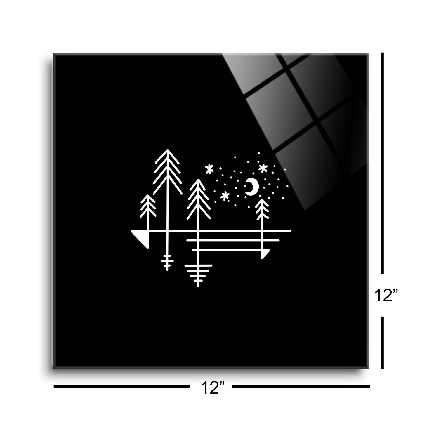 Minimalistic Tree Line Drawing On Black | Hi-Def Glass Art | Eaches | Min 1