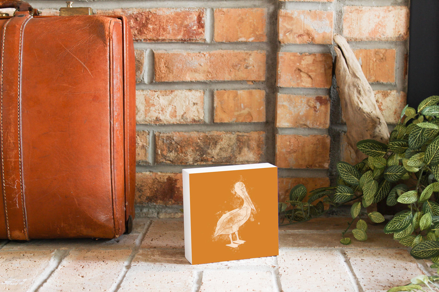 Modern Minimalist Louisiana Pelican Water Color | Wood Block | Eaches | Min 4