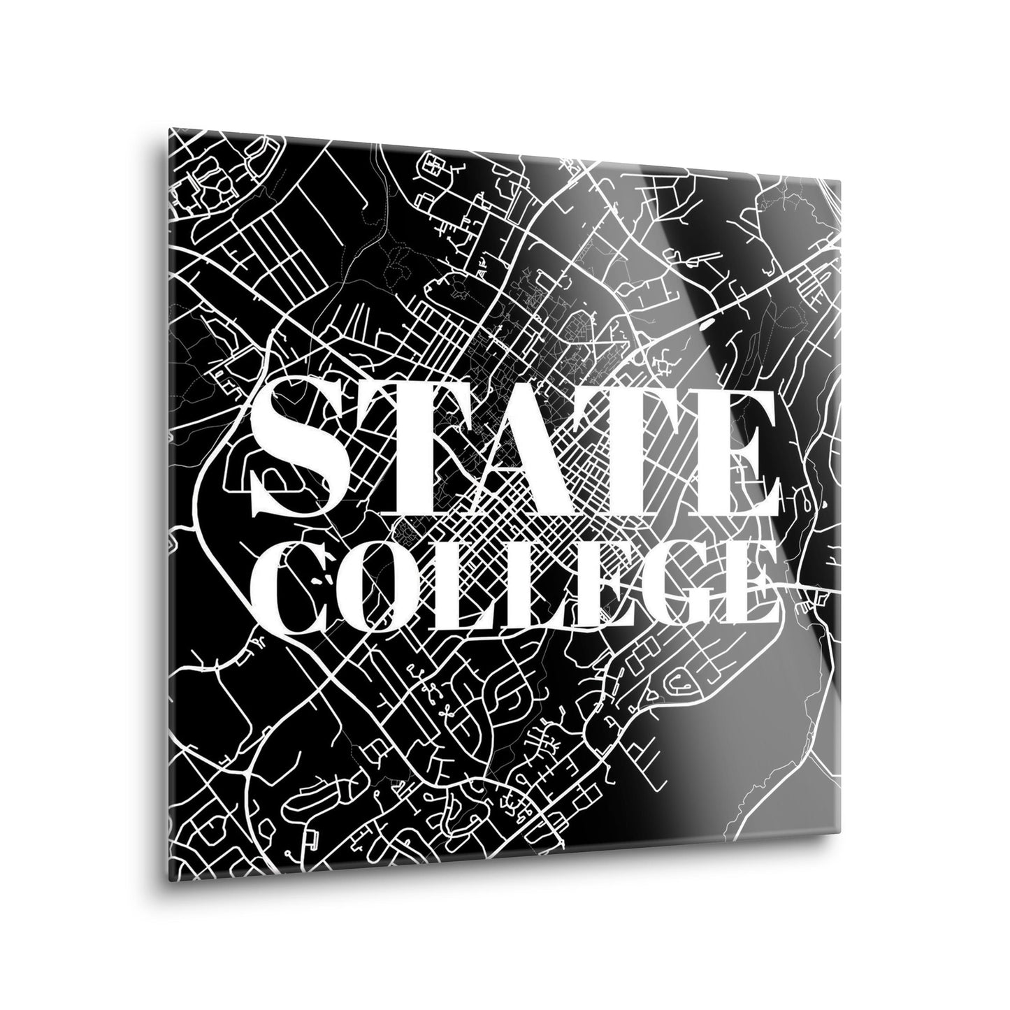 Minimalistic B&W Pennsylvania State College Map | Hi-Def Glass Art | Eaches | Min 2