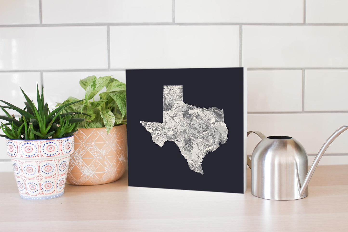 Modern Minimalist Texas Metal State Shape | Wood Block | Eaches | Min 2
