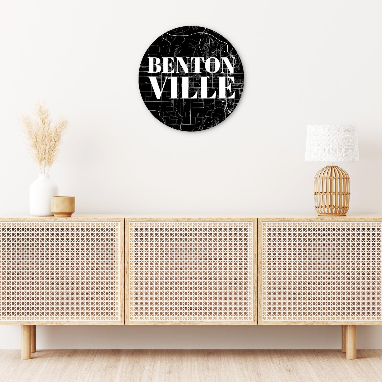 Minimalist B&W Arkansas Bentonville Map | Wood Sign | Eaches | Min 1