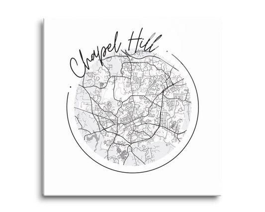 Minimalistic B&W North Carolina Chapel Hill Circle Map | Hi-Def Glass Art | Eaches | Min 2