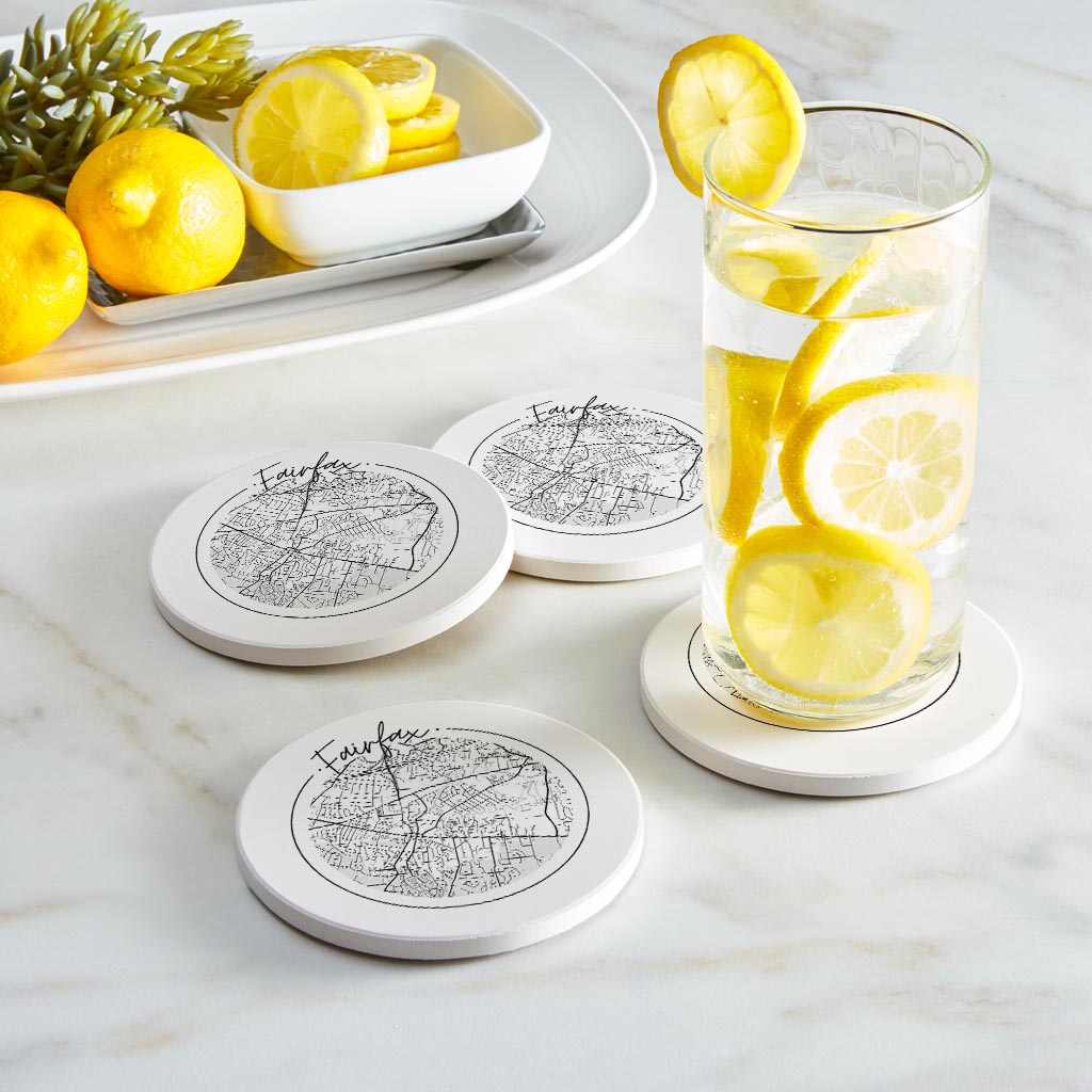 Minimalistic B&W Virginia Fairfax Circle Map | Absorbent Coasters | Set of 4 | Min 2